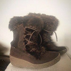 Vintage Brilliant waterproof leather faux fur laced winter wedge boots size 7.5